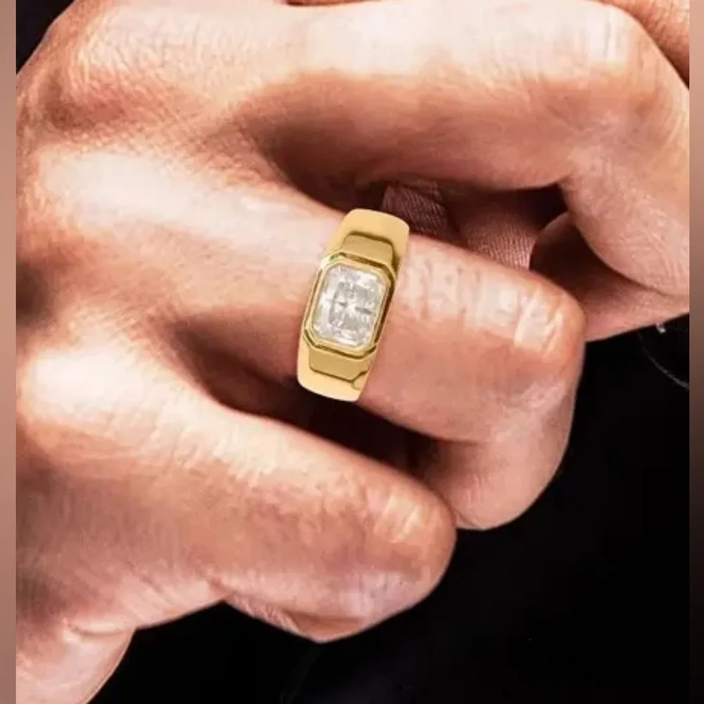 Father's Day Moissanite Men's Ring in Vermeil YG Over Sterling Silver - Picture 4 of 7